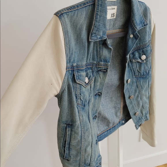 Rag and Bone Denim and Leather Blue/Cream Jacket - Picture 4 of 5
